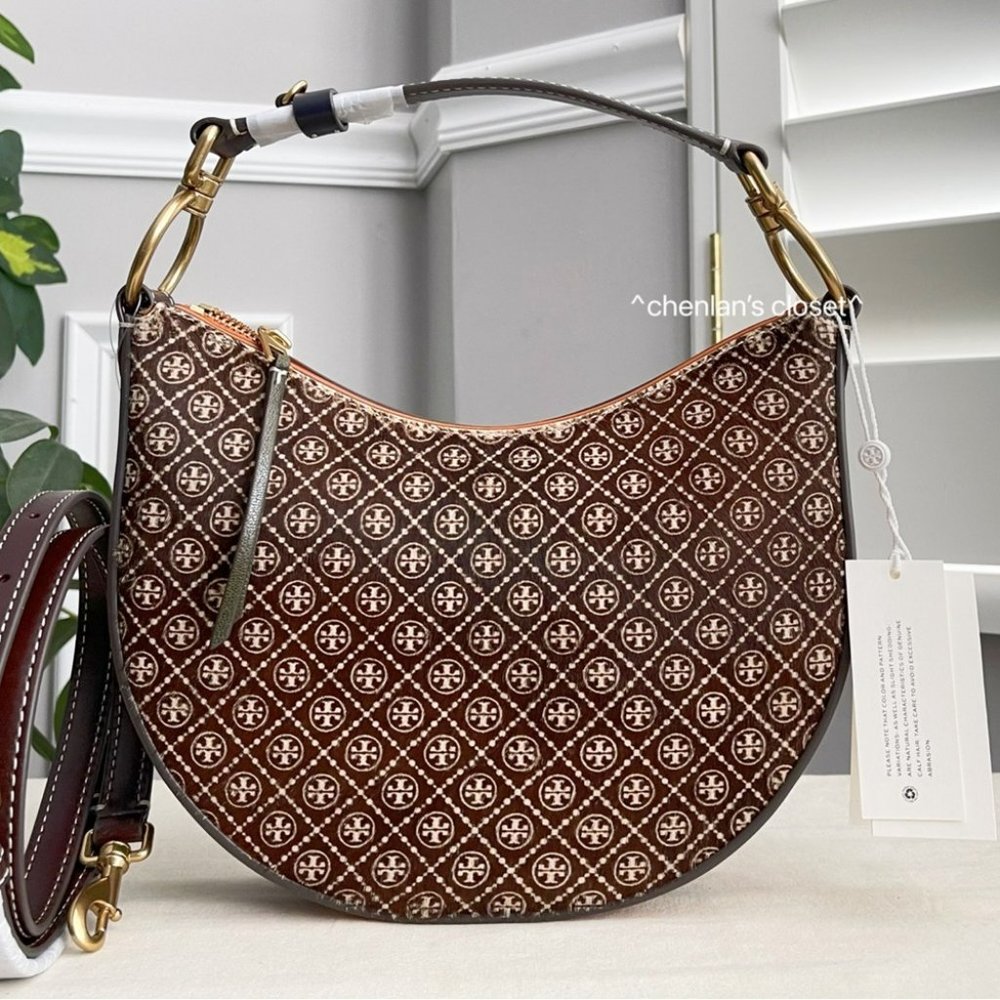 🔥NeW! Tory Burch T Monogram Haircalf Mini Crescent Bag - Picture 15 of 15